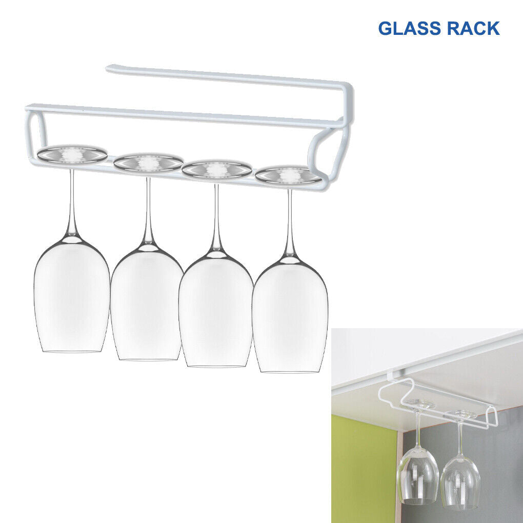 Metal Kitchen Wine Glass Rack Under Cabinet Stemware Hanger Holder Storage