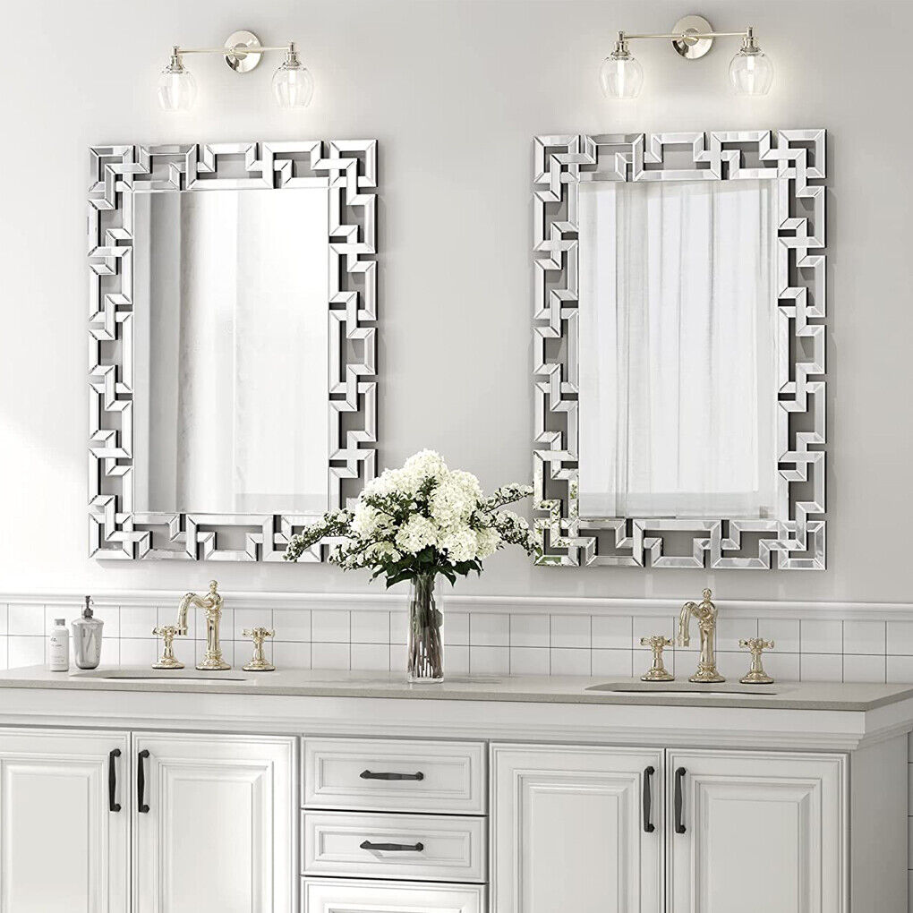 Large Beveled Antique Wall Mirror Elegant Geometry Decorative Mirror f/ Bathroom