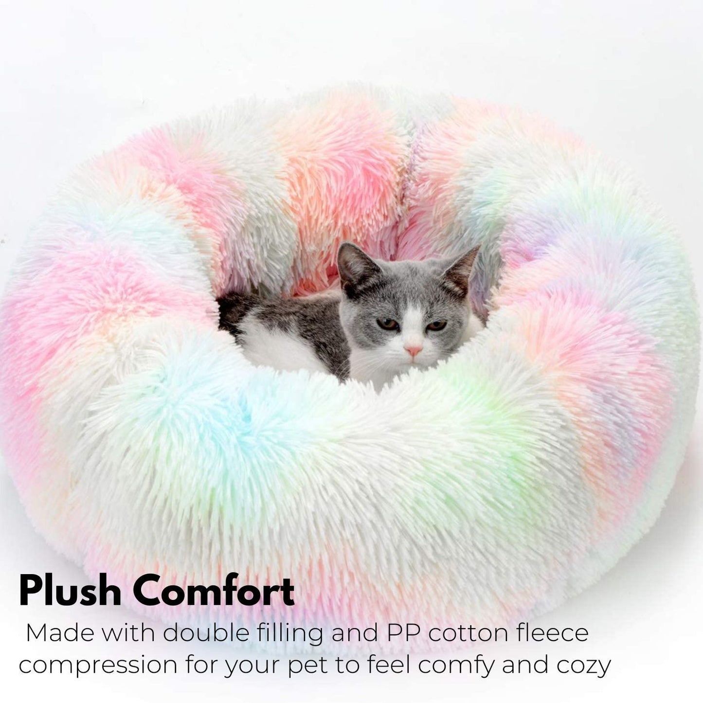 Floofi Calming Pet Bed Round Soft Comfy Plush Sleeping Washable 80cm Grey