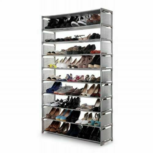 CASA 50 Pairs 10 Tiers Stackable Storage Shoe Rack Cabinet Organiser Steel Blue