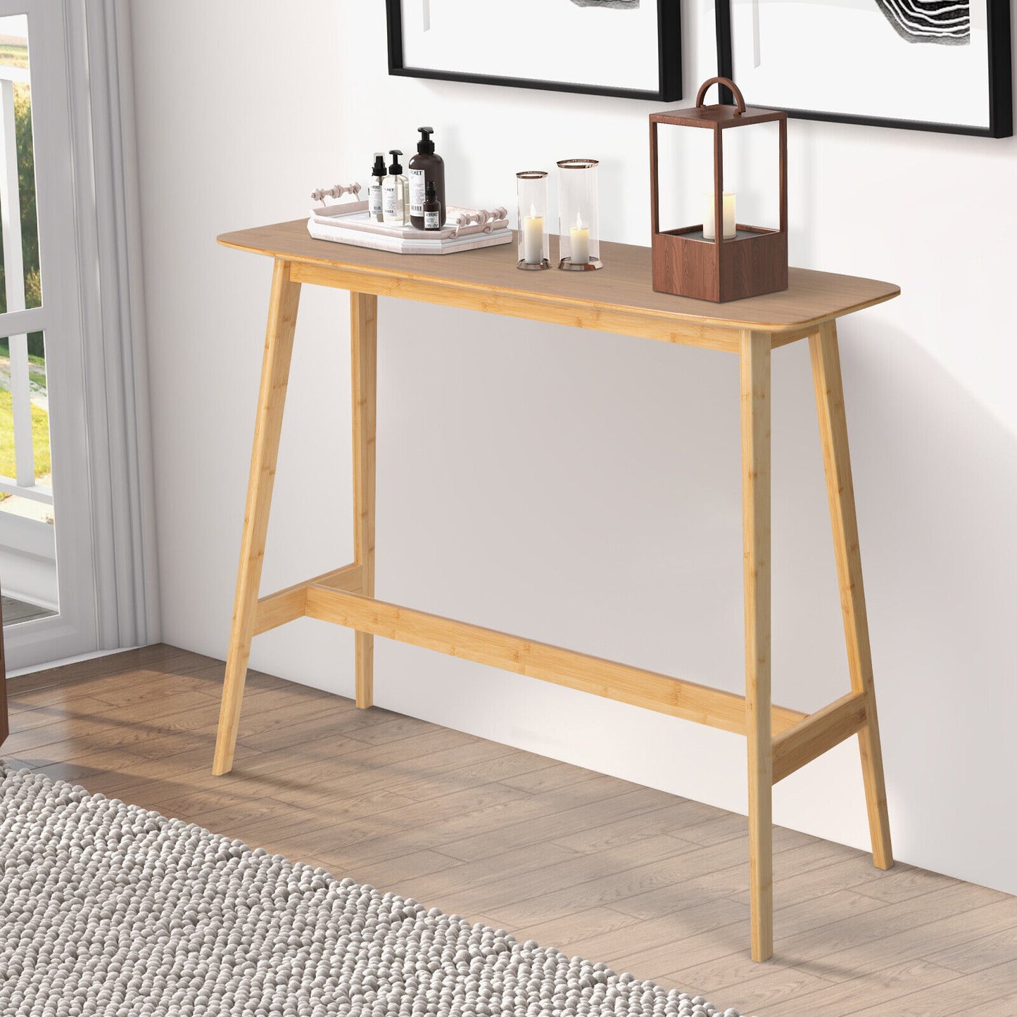 Giantex 120cm Bamboo Bar Table High Top Dining Cocktail Table Rectangular