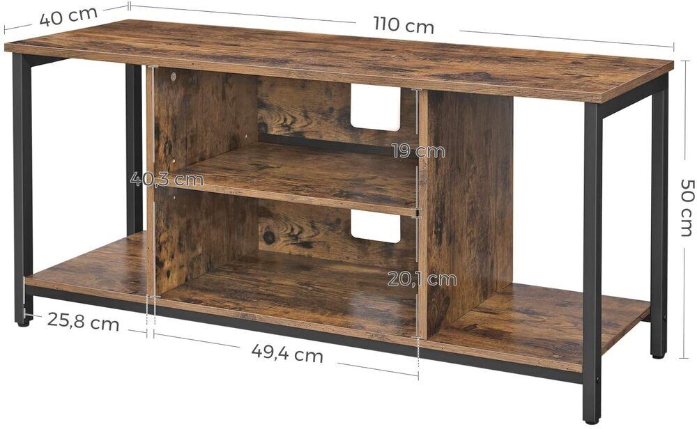 Vasagle TV Cabinet Entertainment Unit with Open Storage 110cm Rustic Brown