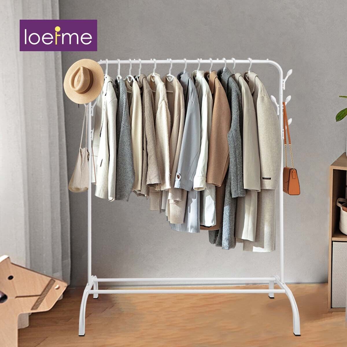LOEFME Clothes Hanging Rail Rack Heavy Duty Display Stand Shoe Storage w/Shelves