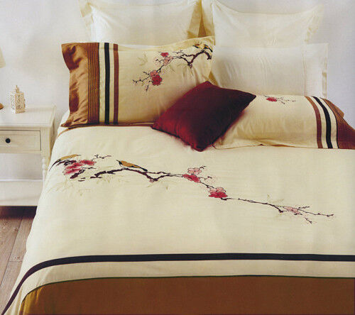 3 Pce BLOSSOM BIRDS Cream Embroidered Quilt Duvet Doona Cover Set - KING