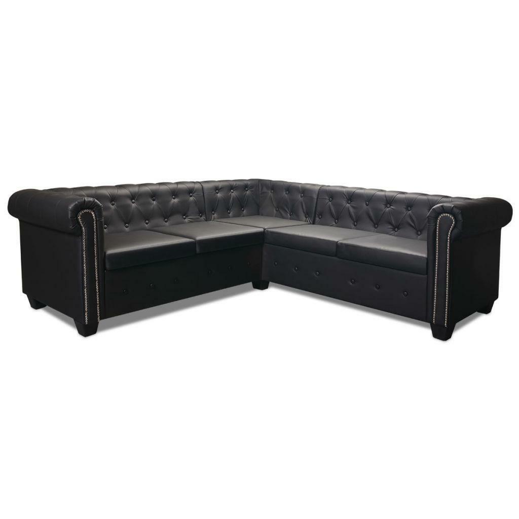 Artificial Leather Corner Lounge Couch Seat Chair Sofa Suite - 5 Seater - Black