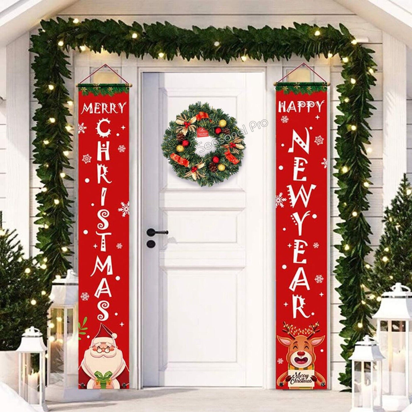 40cm Christmas Front Door Wreath Xmas Ornament Wall Hanging Garland Party Decor