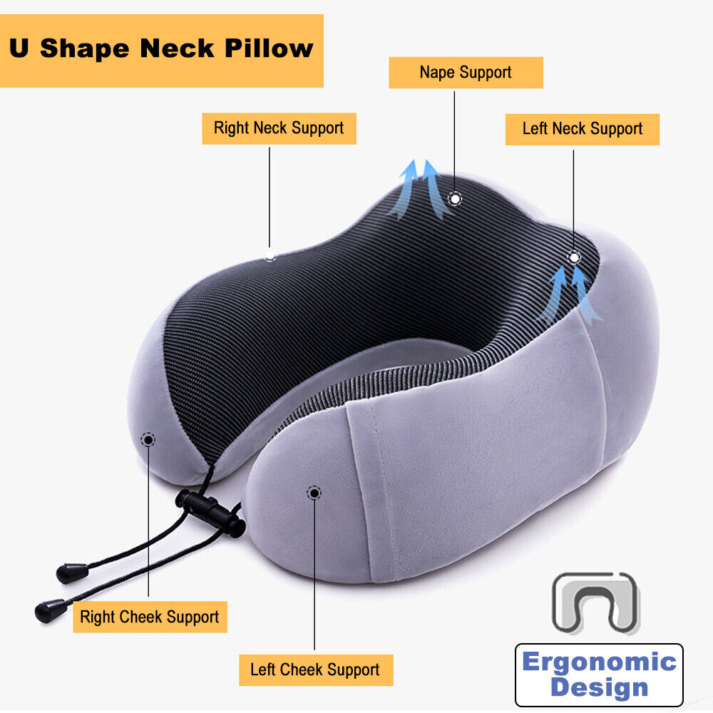 Memory Foam U-shaped Travel Pillow Neck Support Rebound Pad Sleeping Headrest