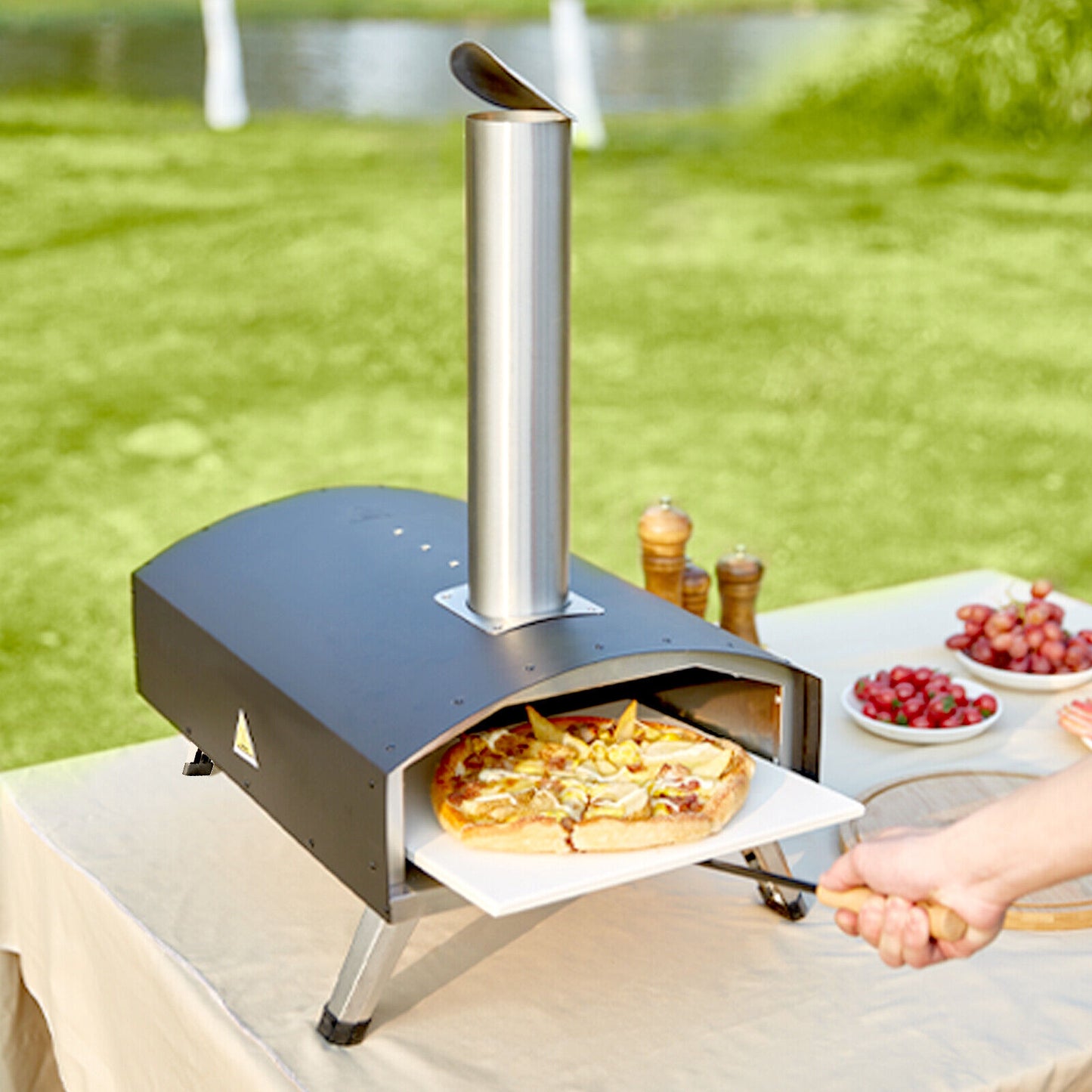 VEVOR 12" Outdoor Pizza Oven Portable Wood Pellet Pizza Oven Stainless Steel BBQ