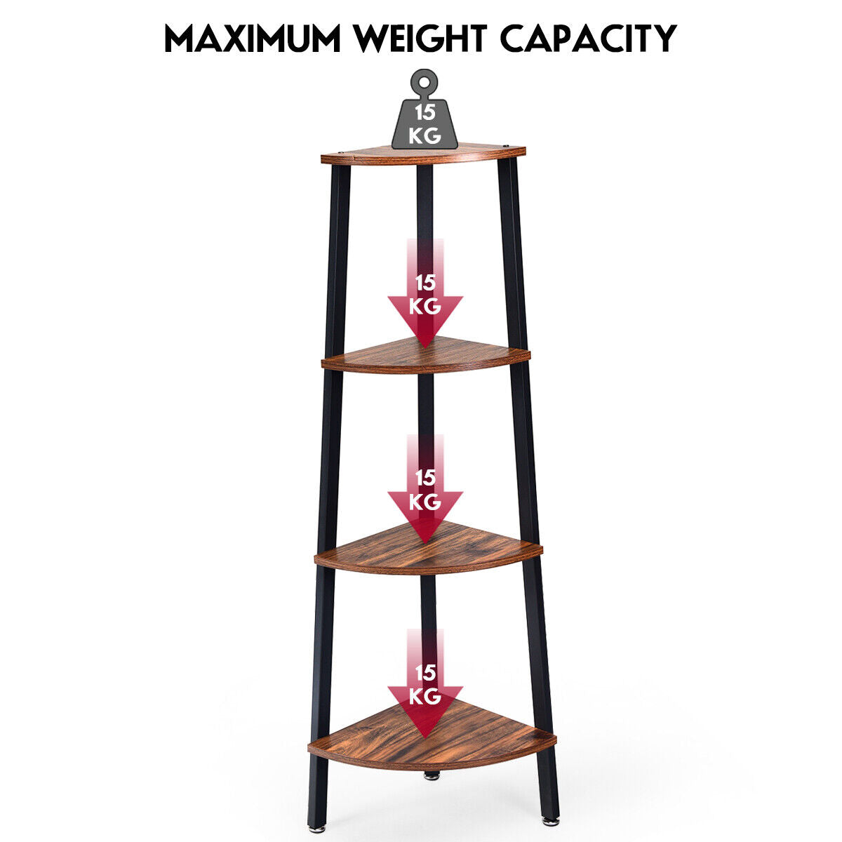 Giantex Corner Shelf 4-Tier Storage Display Rack Bookshelf Metal Frame