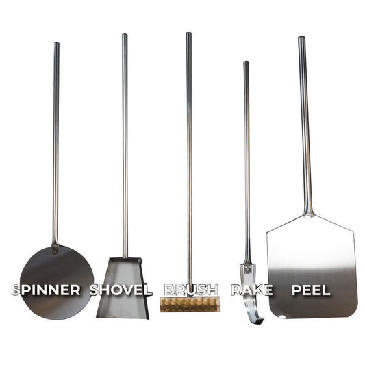 Woodfired Pizza Oven Accessory Tool Kit- 5 Pieces Stainless-Turner, Brush, Peel