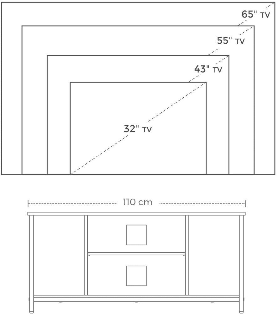 Vasagle TV Cabinet Entertainment Unit with Open Storage 110cm Rustic Brown