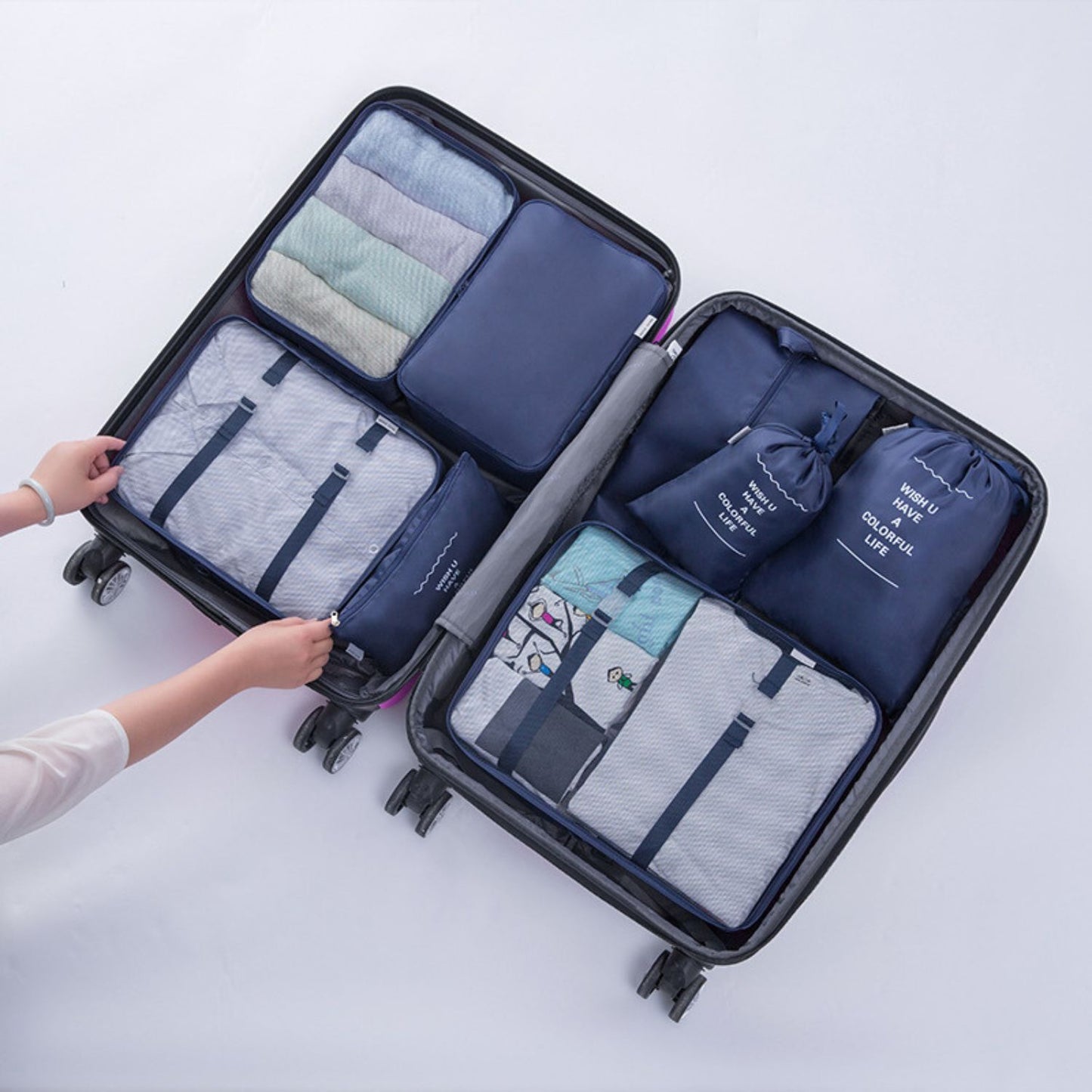 Gominimo 8 Set Packing Cubes Travel Pouches Luggage Organizer Navy Blue