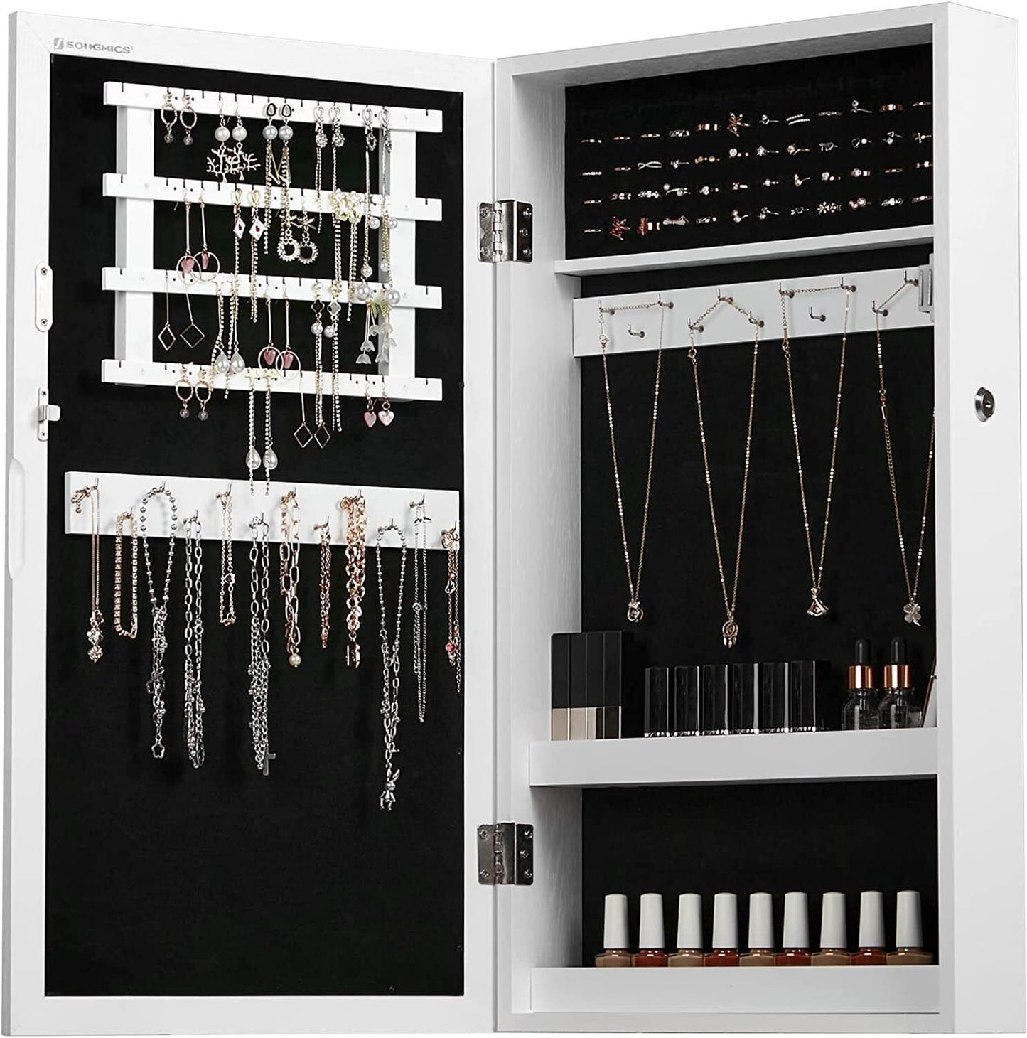 Songmics Lockable 2-in-1 Jewelry Cabinet Armoire with Mirror White