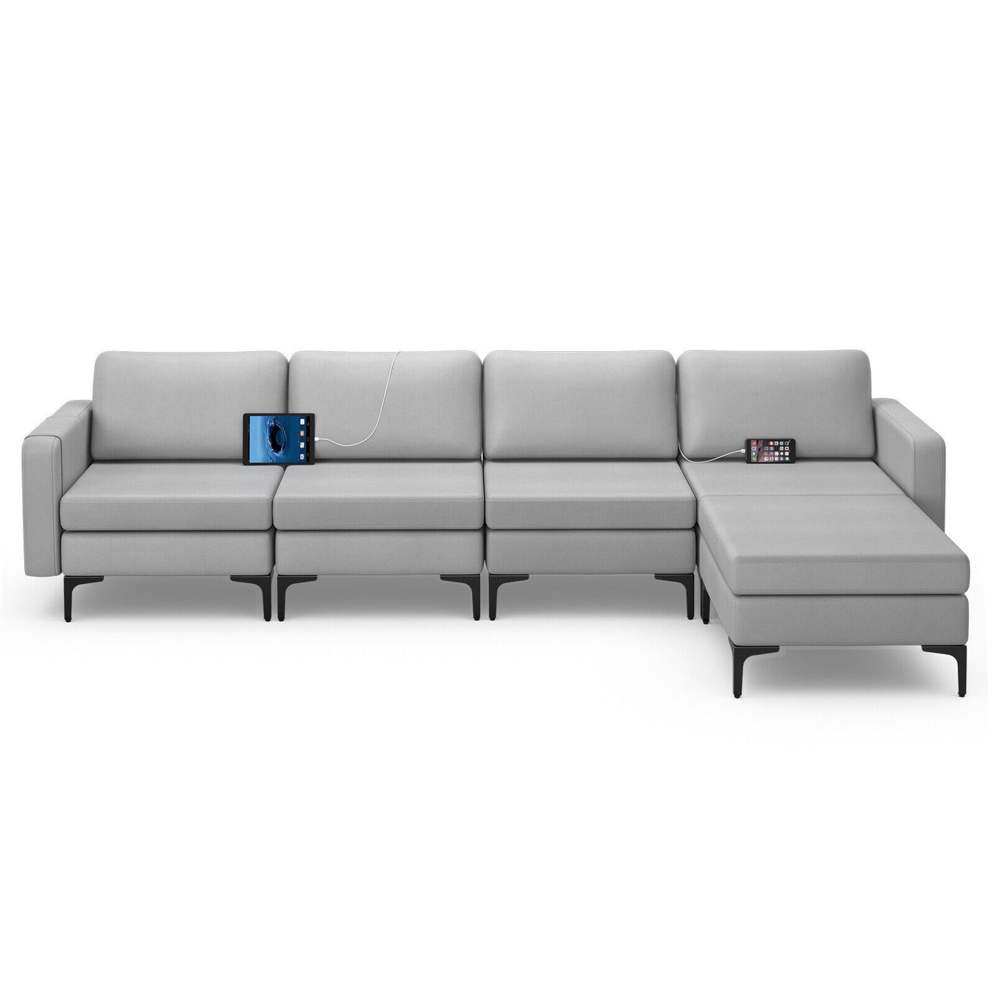 4 Parts L-shaped Sectional Sofa Lounge Couch Modular Furniture Home Chaise Gray