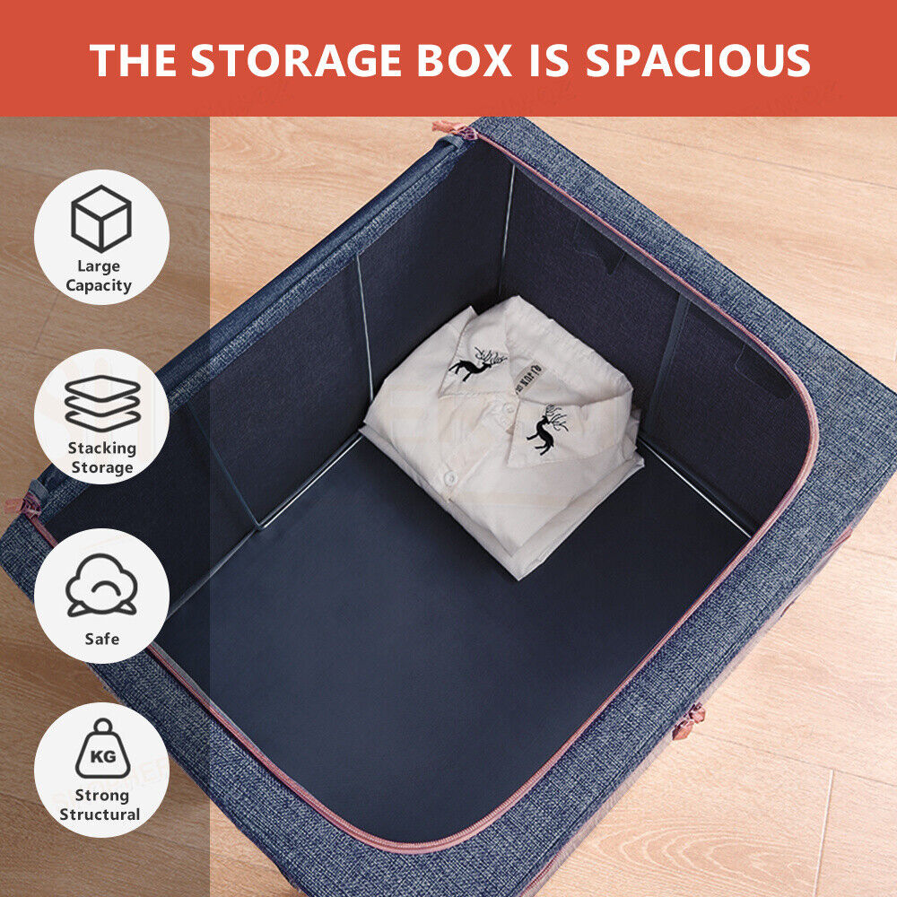 100L Foldable Clothes Storage Boxes Crush Steel Frame Quilt Toys Organiser Cube