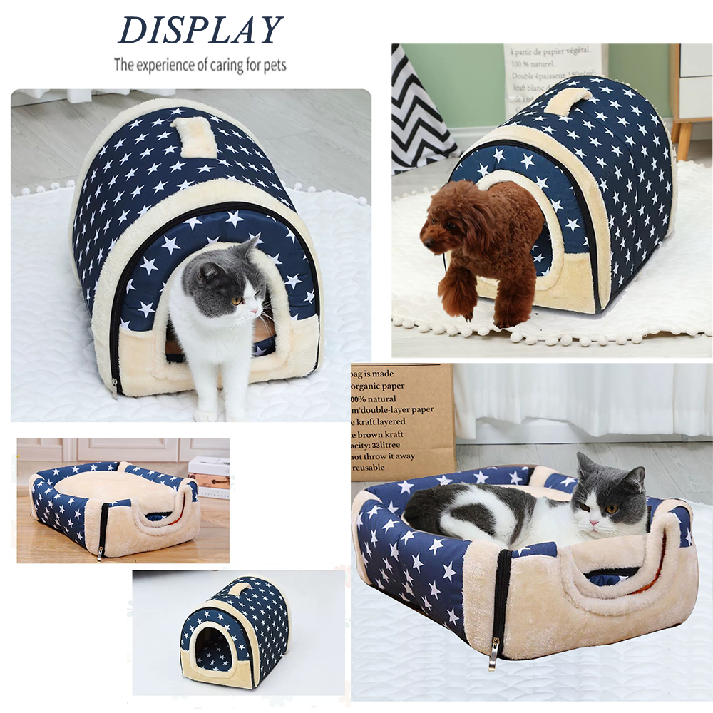 Pet Dog House Kennel Soft Igloo Cave Cat Puppy Bed Doggy Warm Cushion Fold