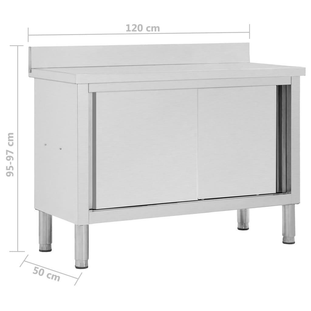 Kitchen Bench Work Table Storage Cabinet with Sliding Doors Stainless Steel