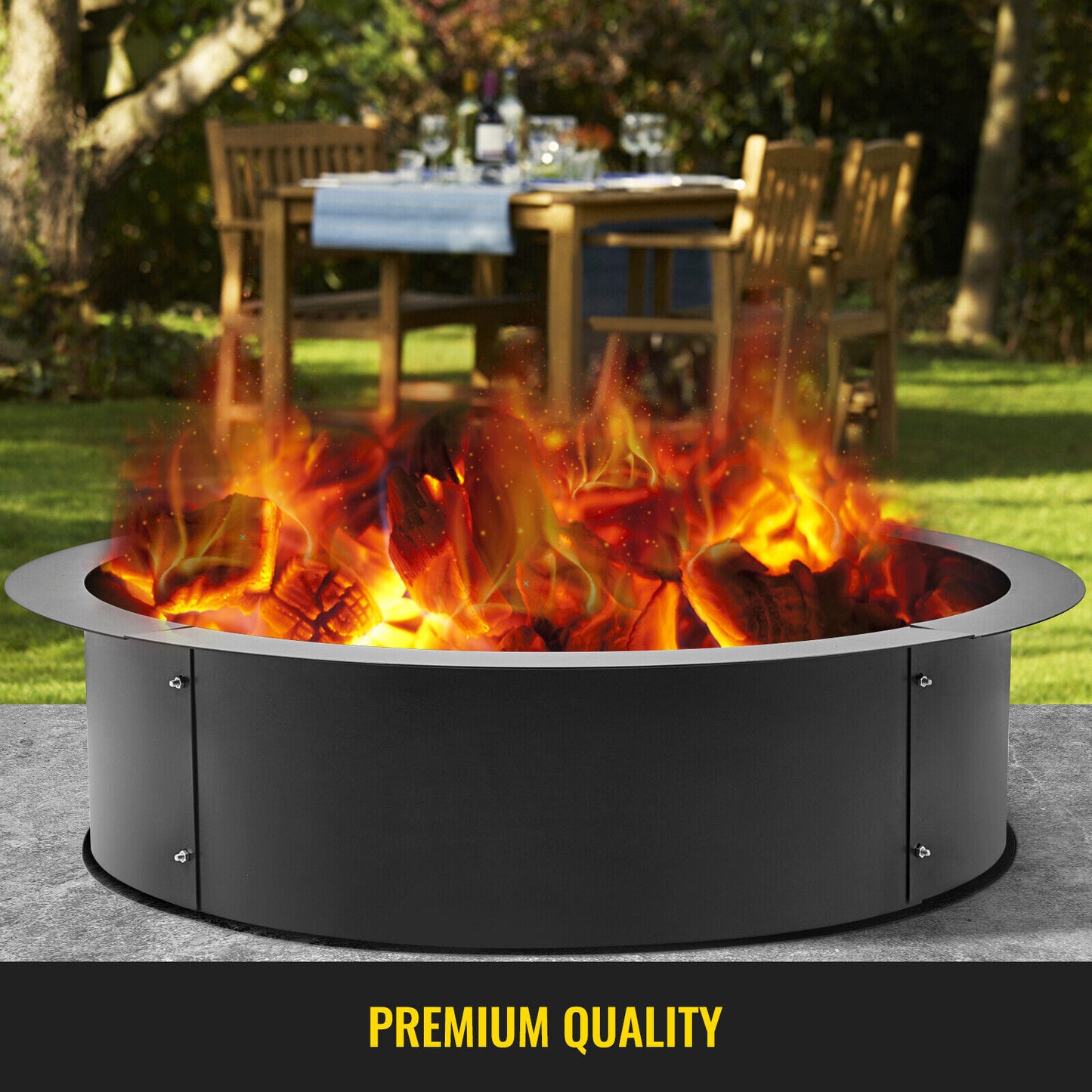 VEVOR Wood-Burning Steel Fire Pit Ring 114cm Outdoor Heater Garden Fireplace