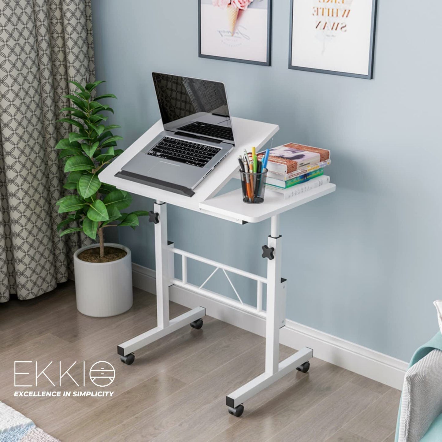 Ekkio Portable Mobile Computer Table Stand Adjustable Laptop Desk White