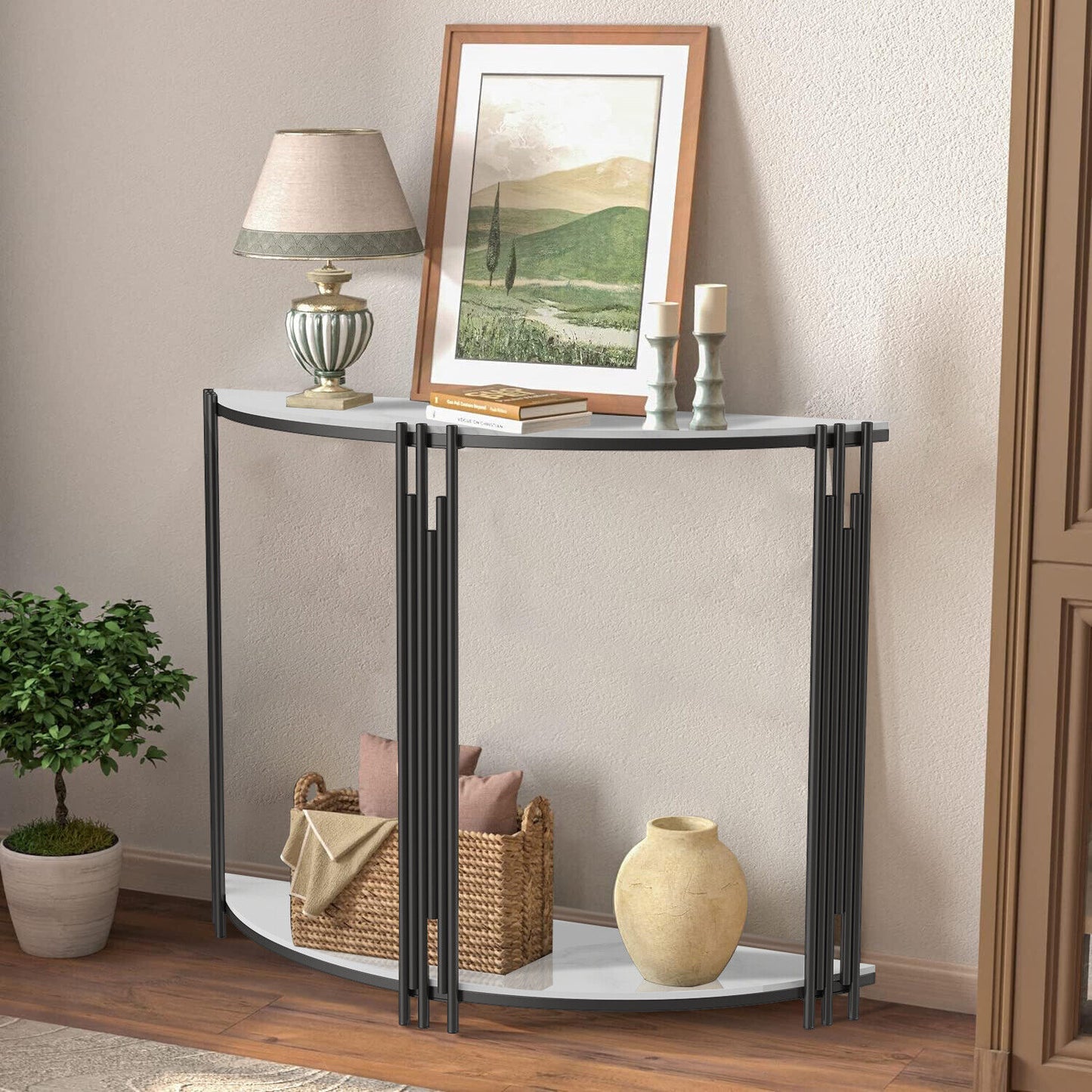 Strong Slate Crescent Console Table 2Tier Entryway Large Strage Shelves Stand