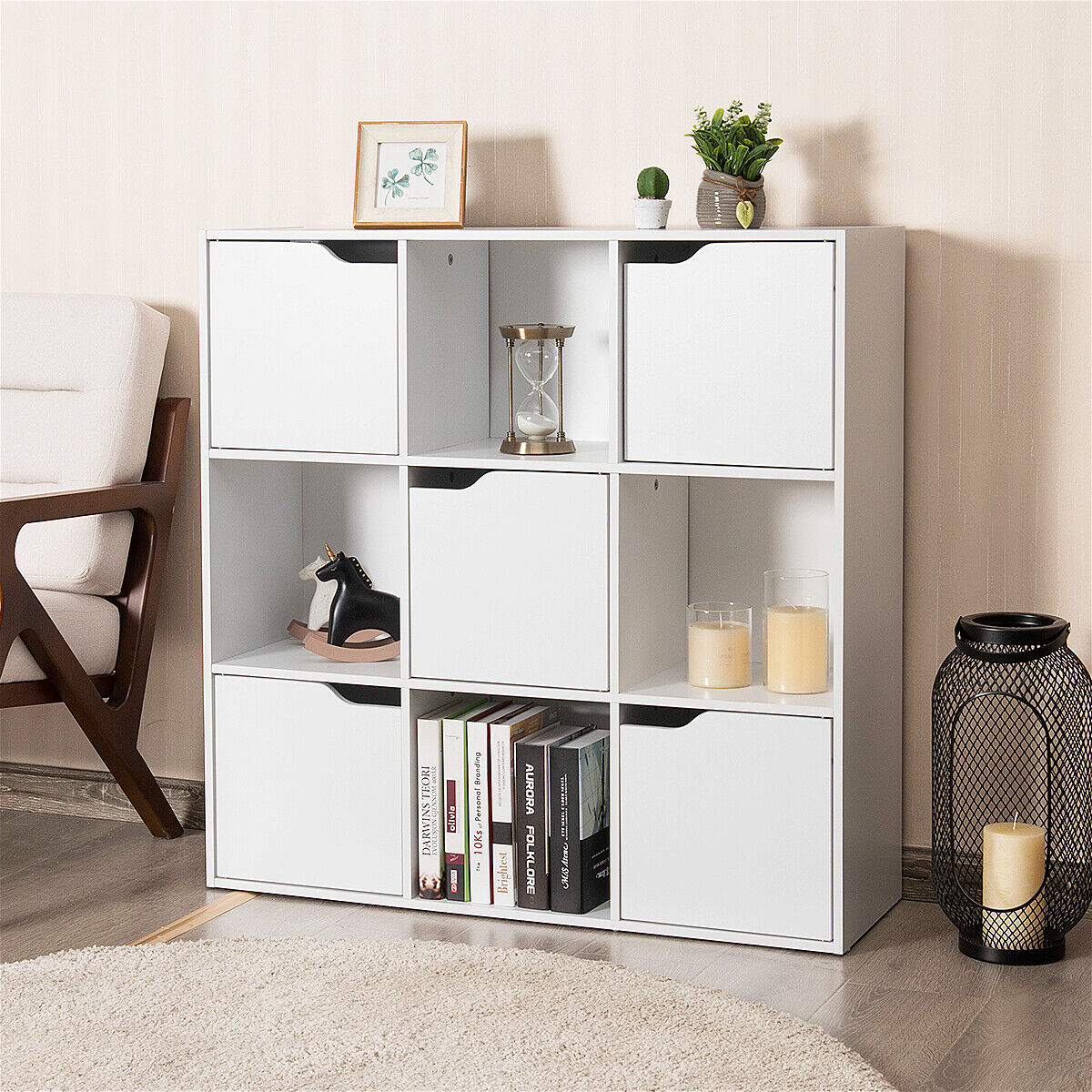 Giantex Bookcase 9-Cube Storage Cabinet Organiser Display Shelf Bookshelf White