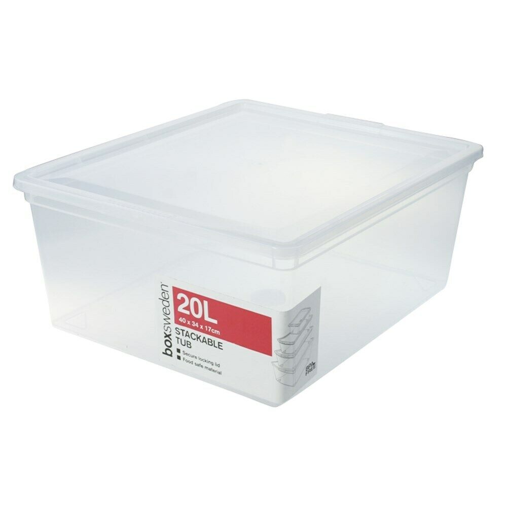 Box Sweden Essentials 20L Stackable Storage Tub Home Organiser/Container Clear