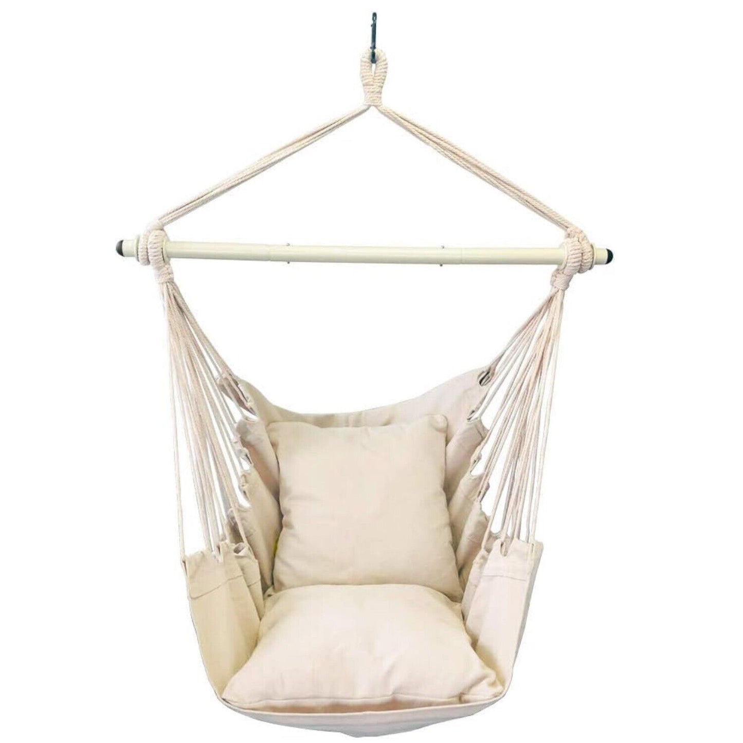 Noveden Hammock Chair Hanging Rope Swing with 2 Seat Cushions Included Beige