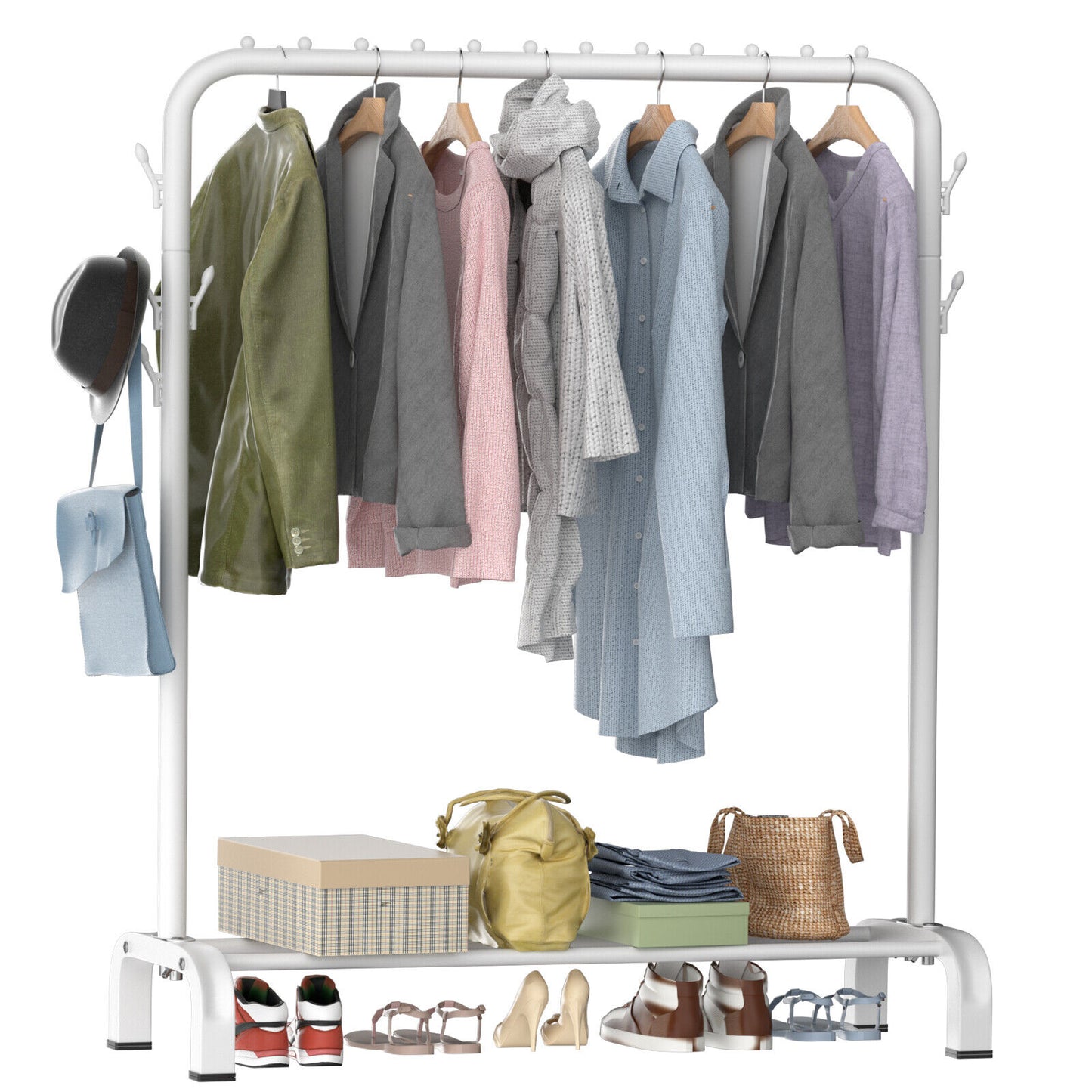 LOEFME Clothes Hanging Rail Rack Heavy Duty Display Stand Shoe Storage w/Shelves