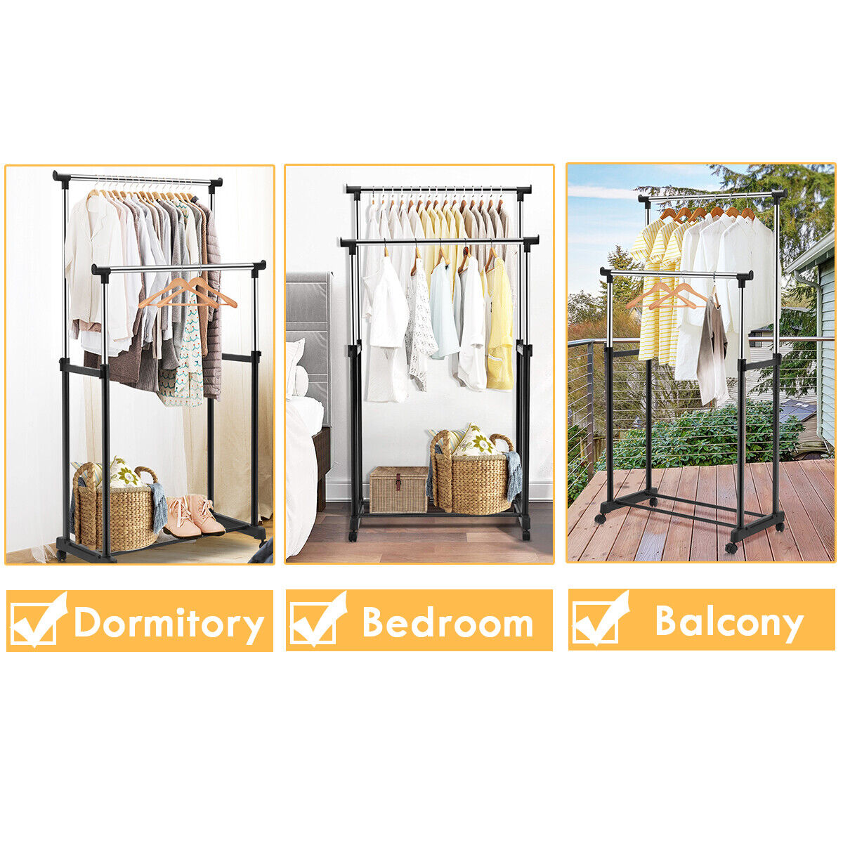 Giantex Rolling Clothes Garment Rack Mobile Adjustable Clothing Drying Rack