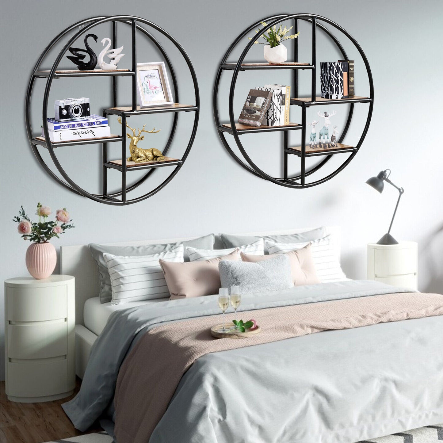 Hanging Storage Shelf Round Circular Wall-Mounted 4-Tier Room Decoration