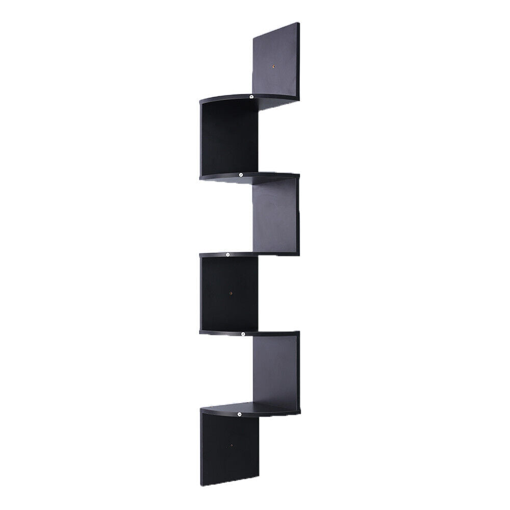 Zig Zag Corner Shelf Display Storage Rack 5 Tier Wall Organiser Decorative Black