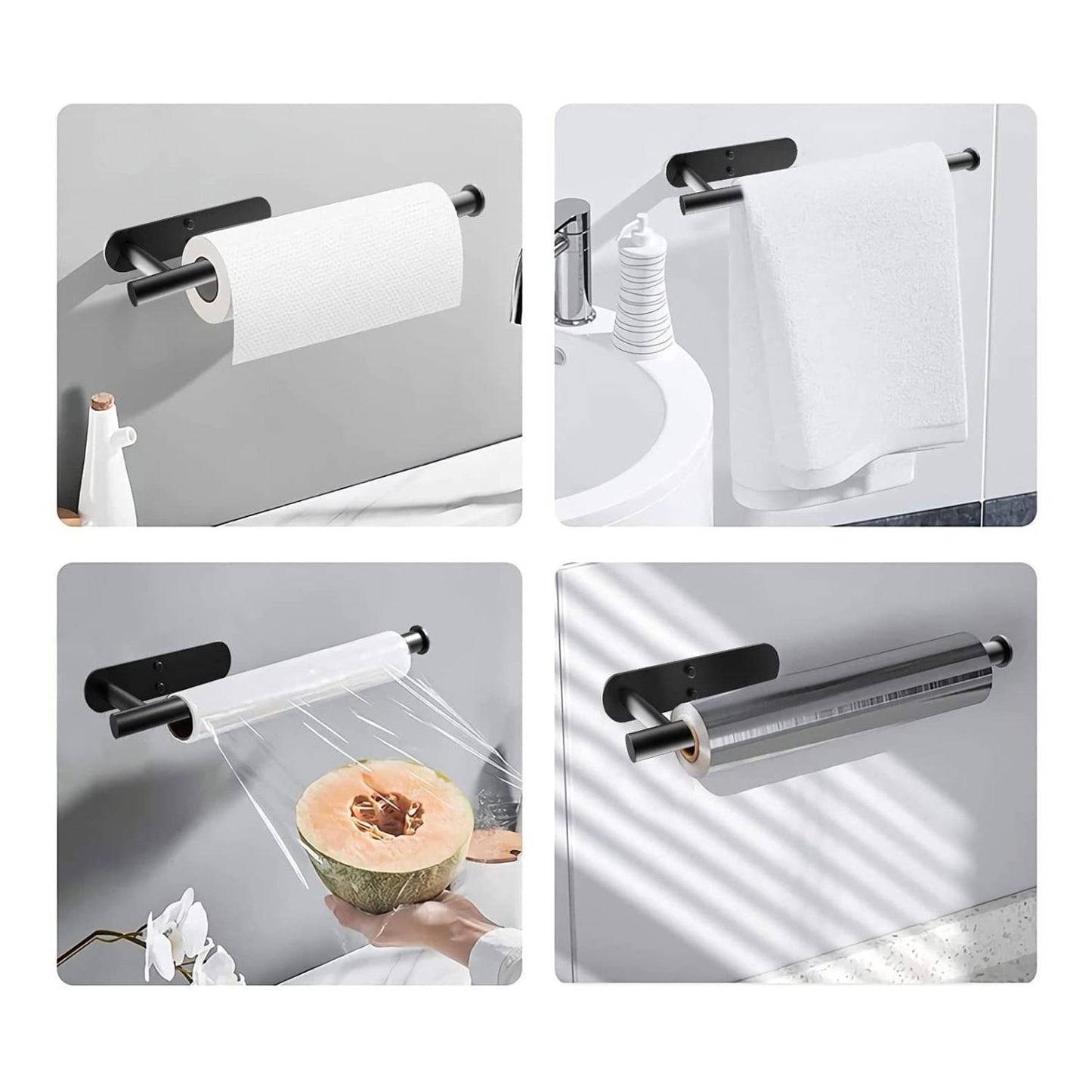 Gominimo Self-Adhesive or Drilling Paper Towel Holder Wall Mounted Black