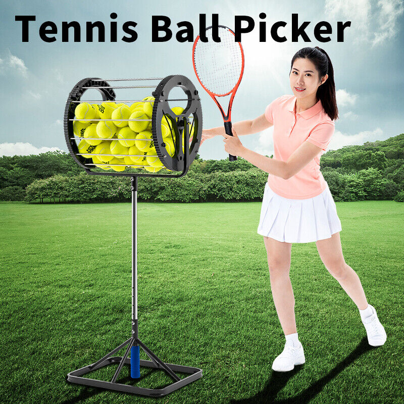 Tennis Balls Retriever Picker Hopper Roller Stand Trainer 80 Balls Storage