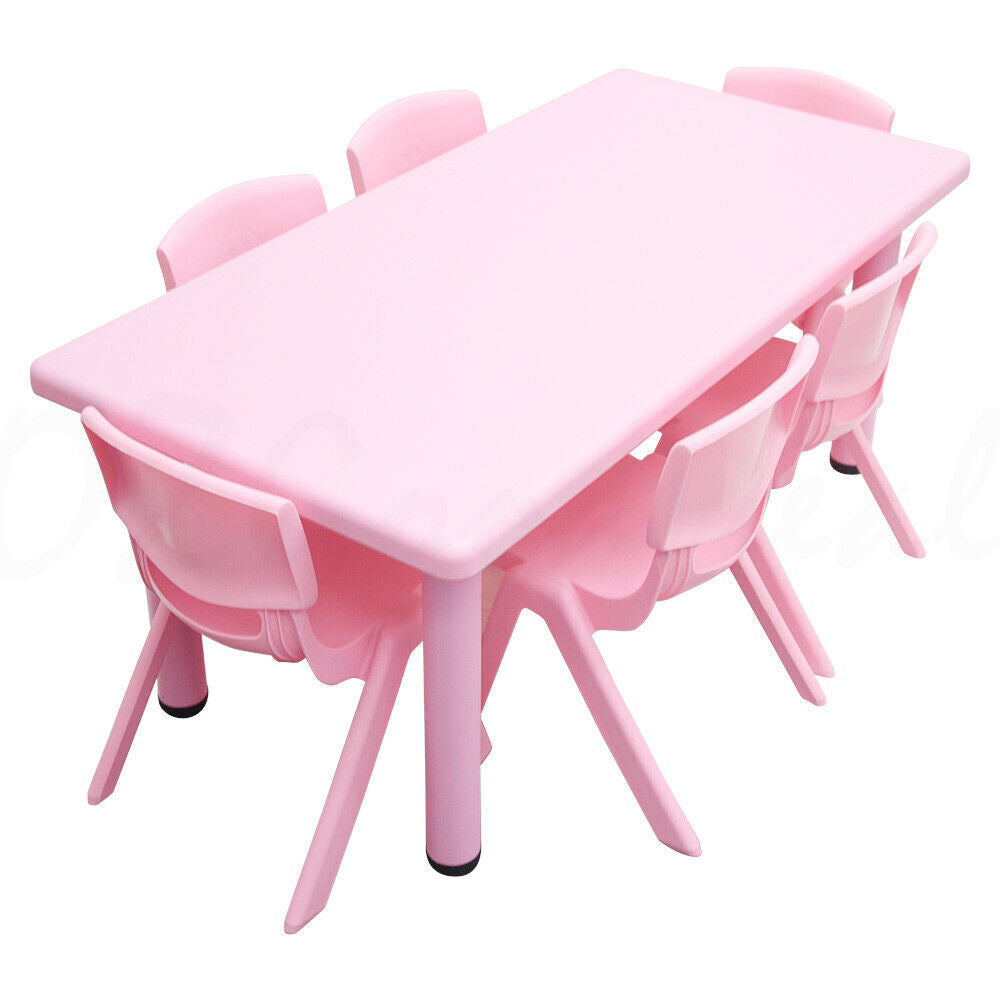 Large Kids Children Activity Study Desk Table and 6 Chairs Pink 120x60cm L