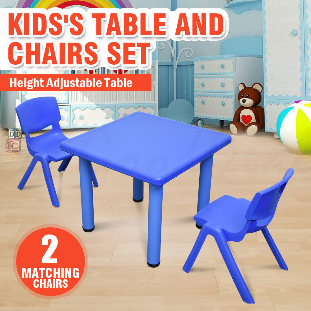 Kids Toddler Children Square Activity Blue Table and 2 Blue Chairs 60x60cm S