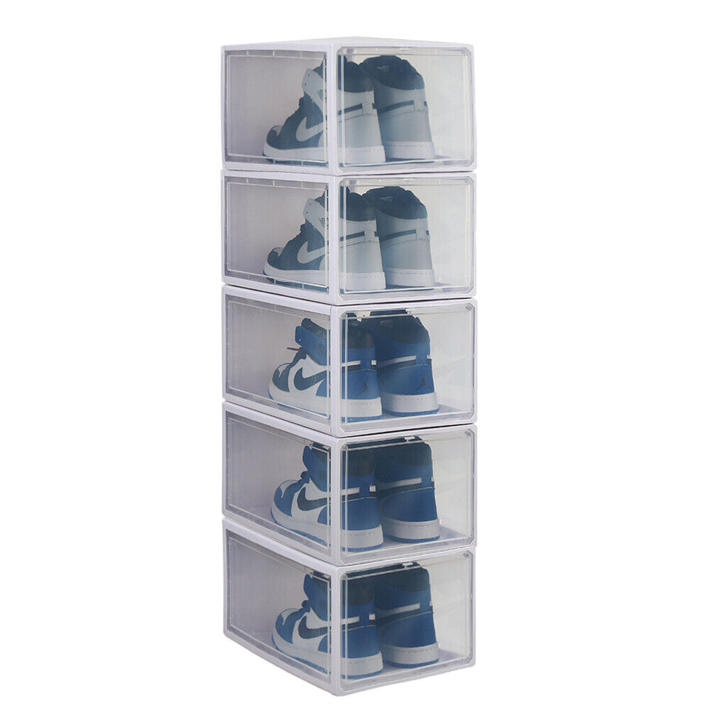 5x Extra Large Plastic Shoe Box Stackable Clear Storage Container Heavy Duty wht