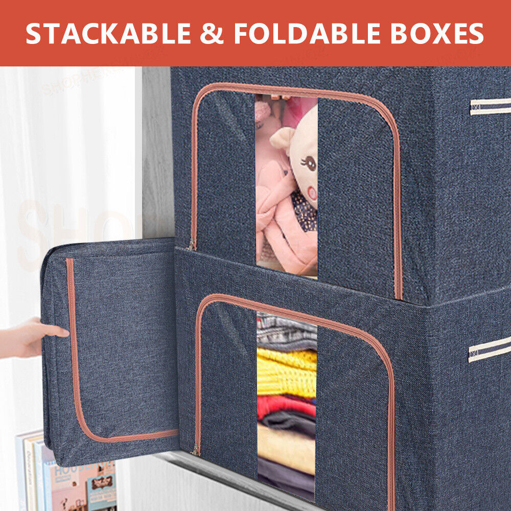 100L Foldable Clothes Storage Boxes Crush Steel Frame Quilt Toys Organiser Cube