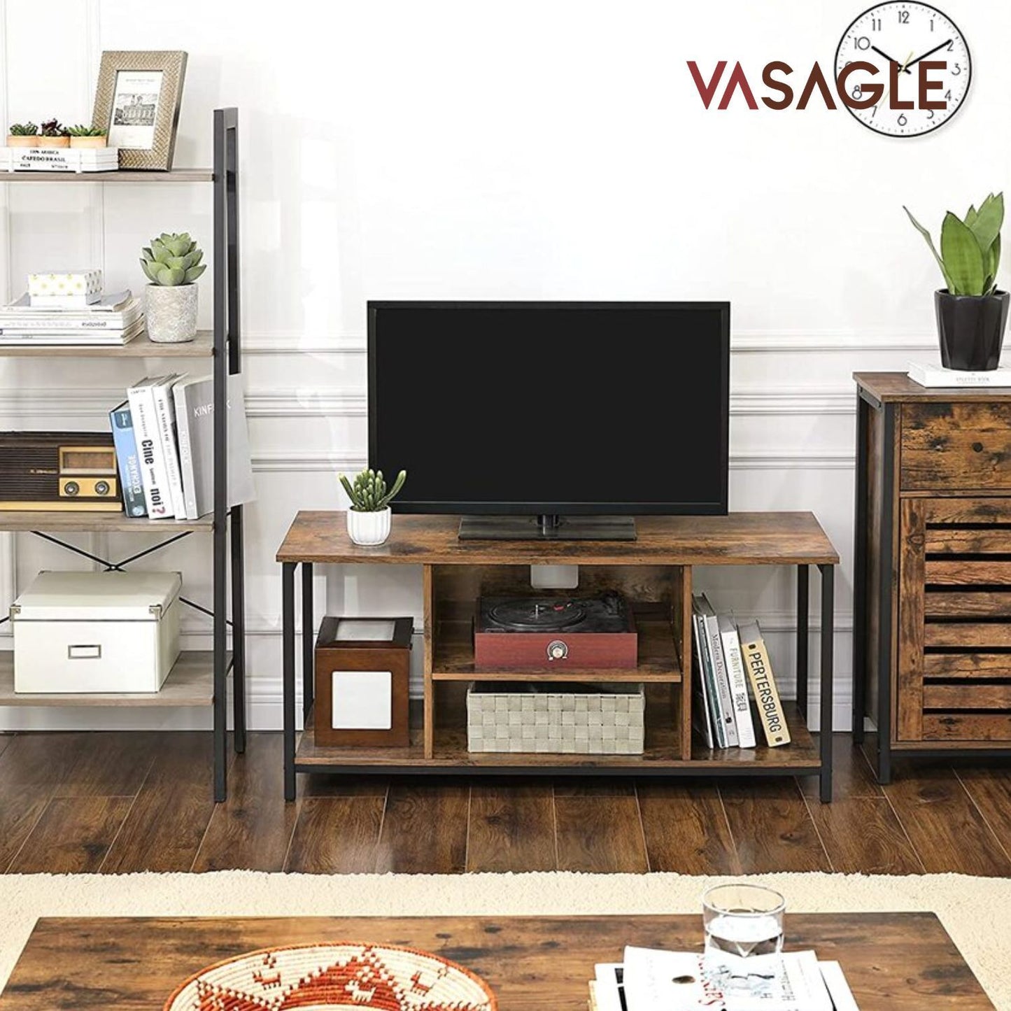 Vasagle TV Cabinet Entertainment Unit with Open Storage 110cm Rustic Brown