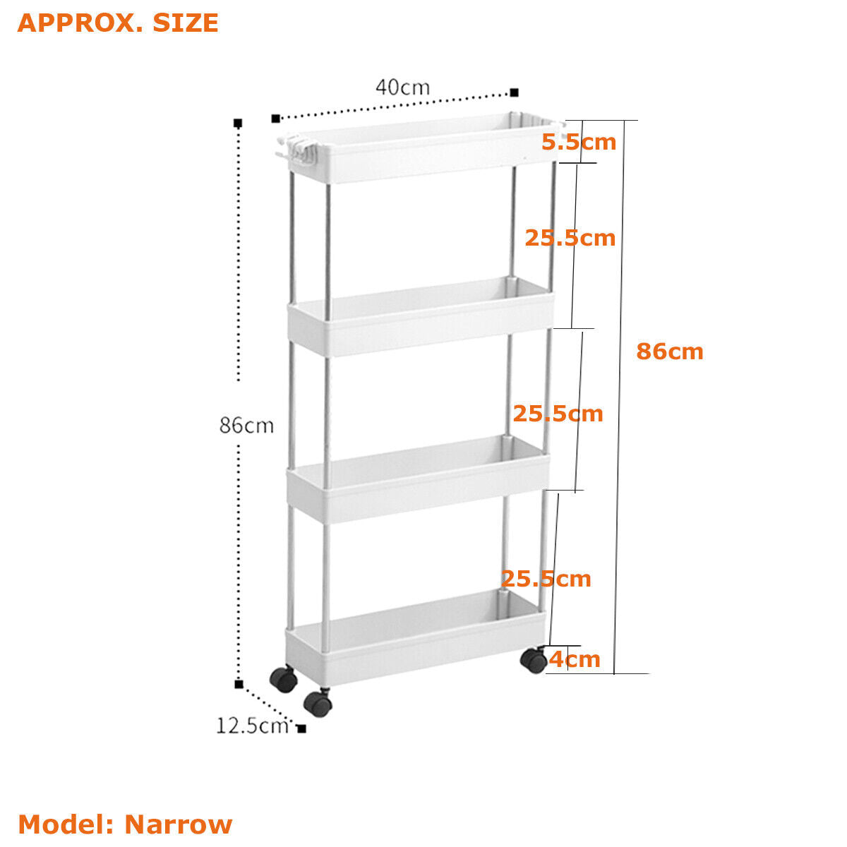 4Tier Narrow Storage Tower Shelf Cabinet Slim Rack Organiser Kitchen Bathroom