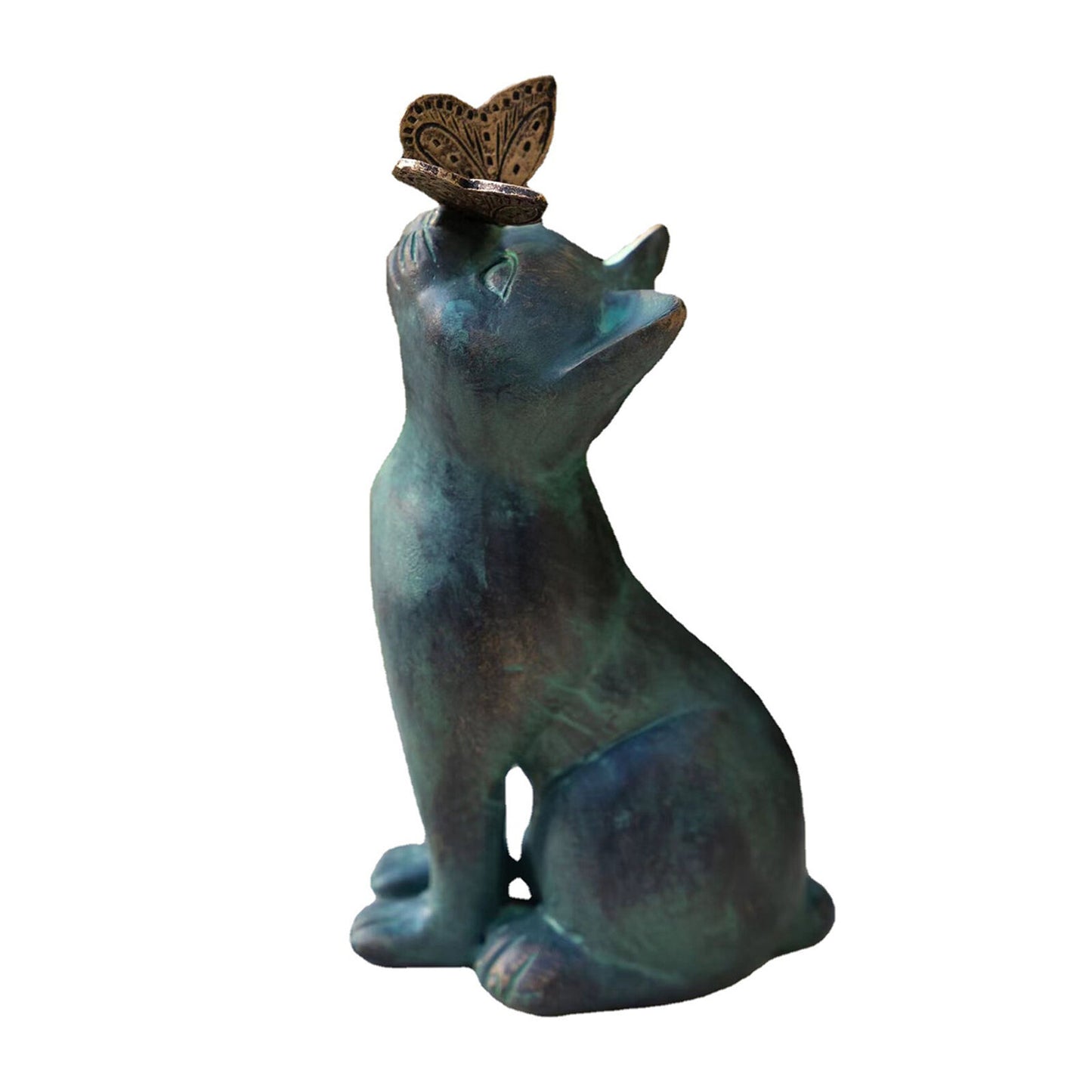 Curious Cat Statue With Butterfly Garden Lawn Sculpture Decor Outdoor Ornament