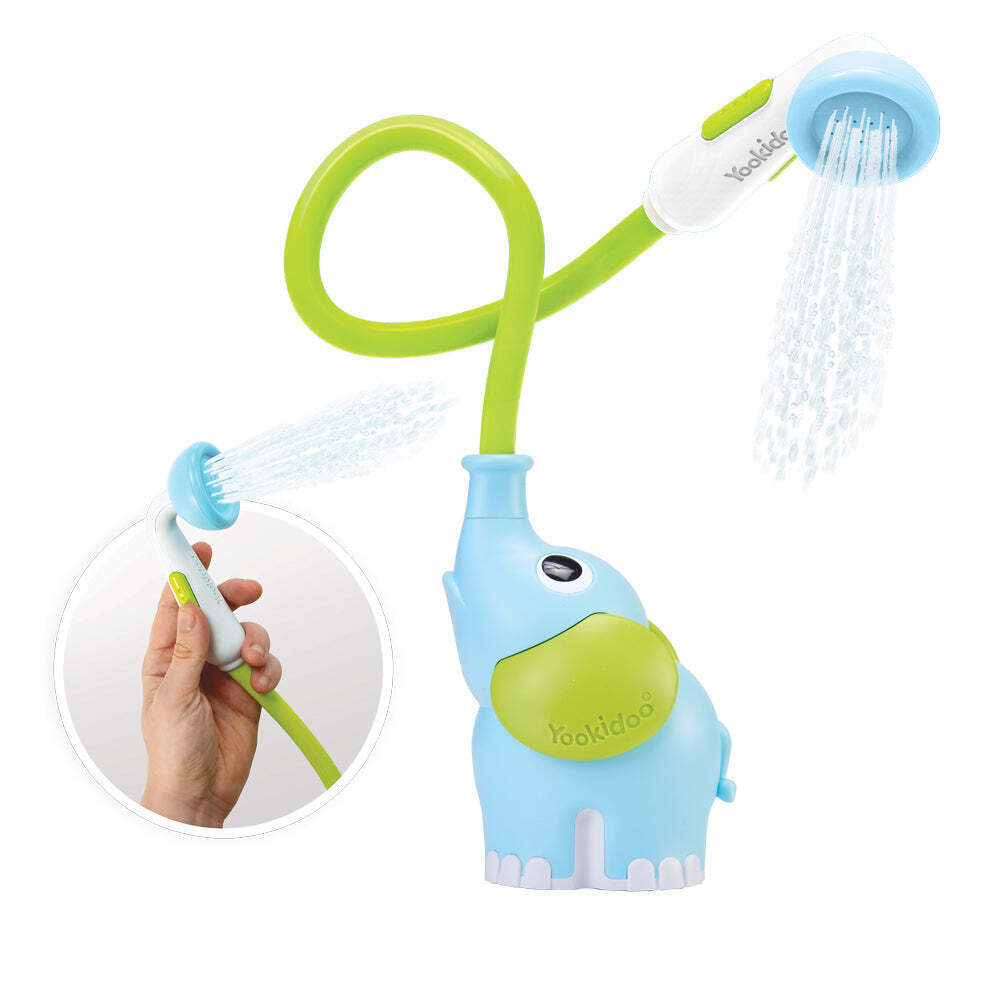 Yookidoo Compact Battery Operated Portable Elephant Baby Shower Gentle Flow Blue