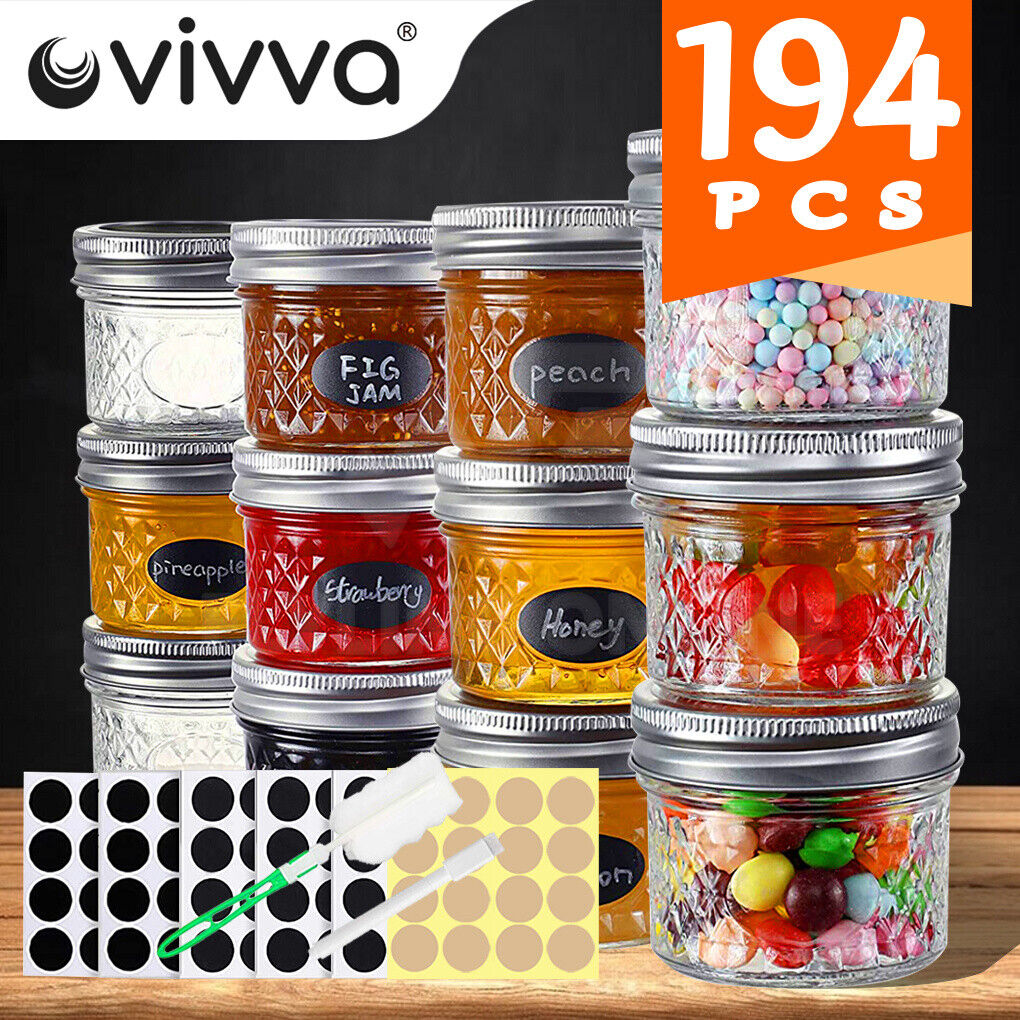 12X Glass Jars with Lid Food Candy Jelly Storage Mason Jam Bottle Container AU