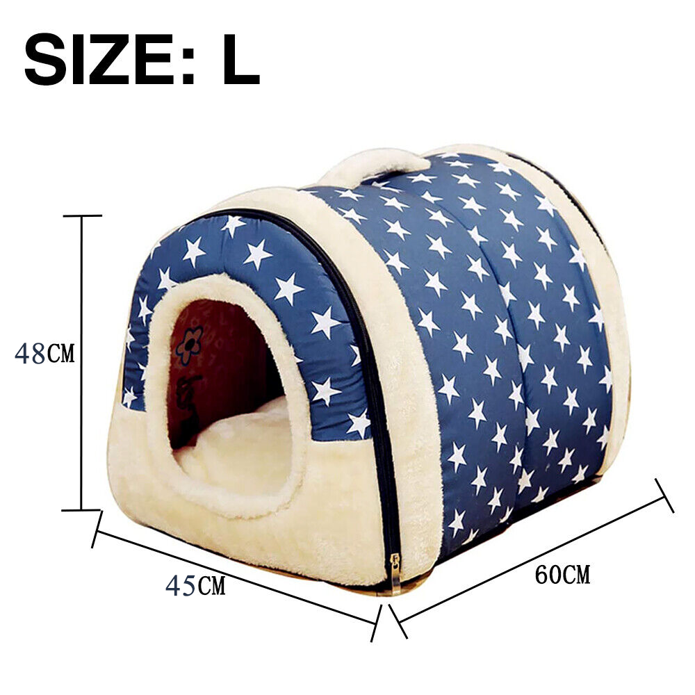 Pet Dog House Kennel Soft Igloo Cave Cat Puppy Bed Doggy Warm Cushion Fold