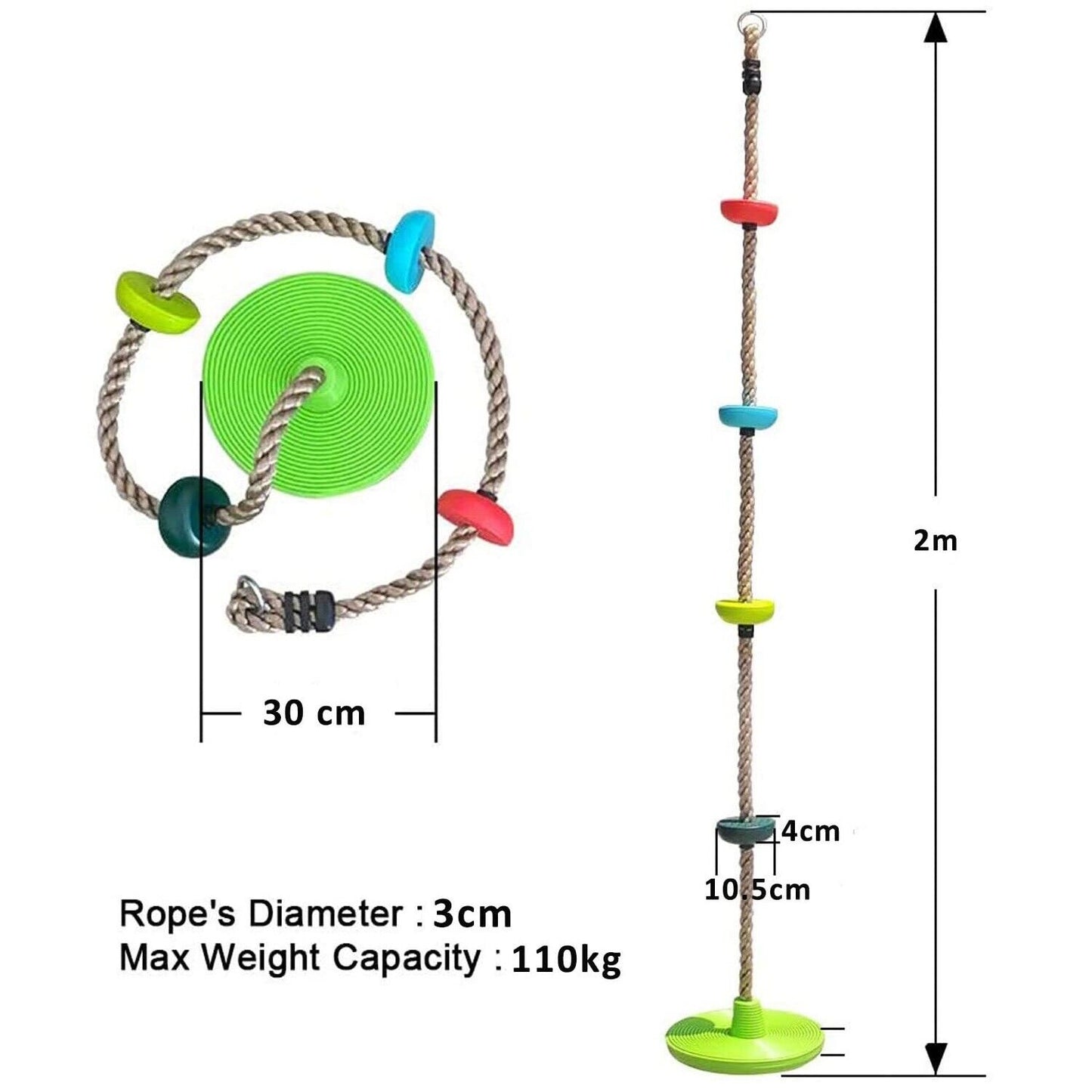 2m Kids Rope Swing Round Swing Seat with Foot Holder Platform tree Swing Disc