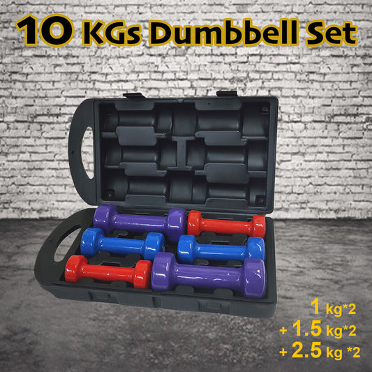 10KG Dumbbell Set of 6 Weight Dumbbells Anti-slip Exercise Fitness Home Gym