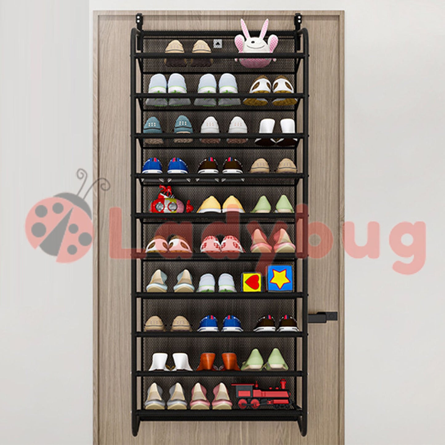 10 Tier 36 Pair Over The Door Shoe Organiser Hanging Shoe Storage Shelf Black