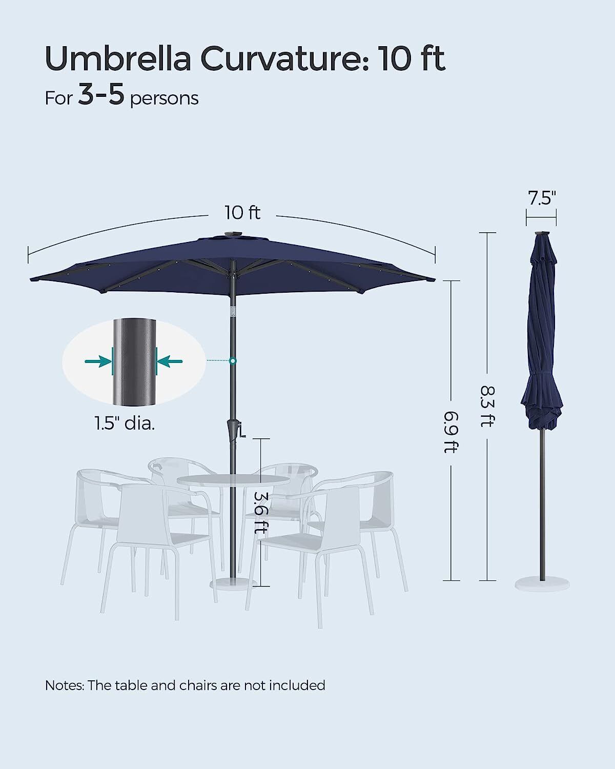 Songmics 2.7m Solar LED Lighted Outdoor Patio Umbrella Navy Blue