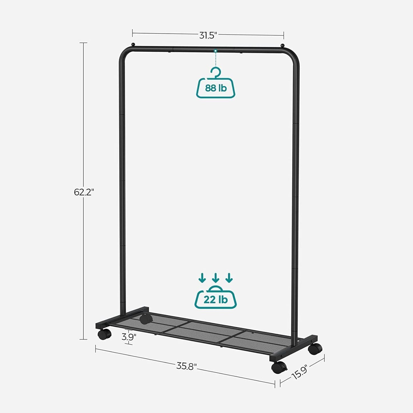 Songmics Clothes Rail Rack Rolling Garment Storage Display Steel Frame Black