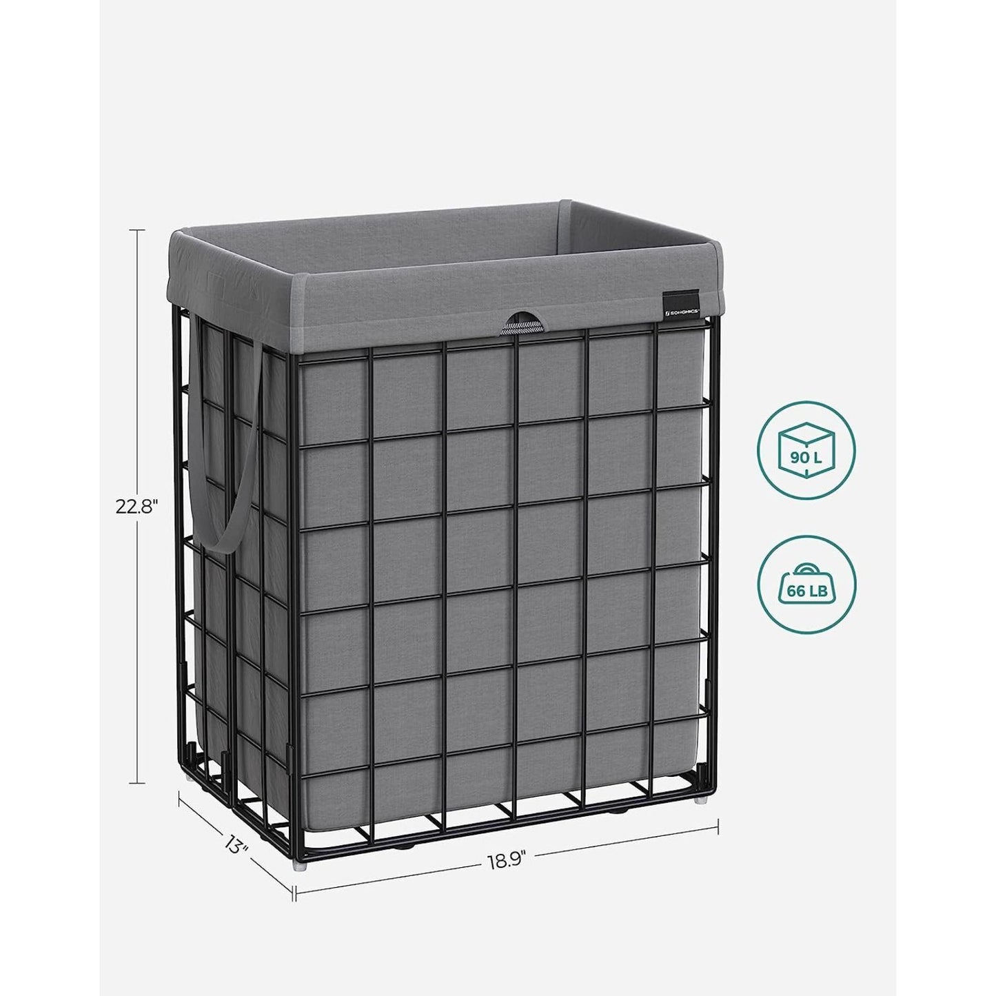 SONGMICS Laundry Hamper 90L Metal Wire Frame Black and Gray