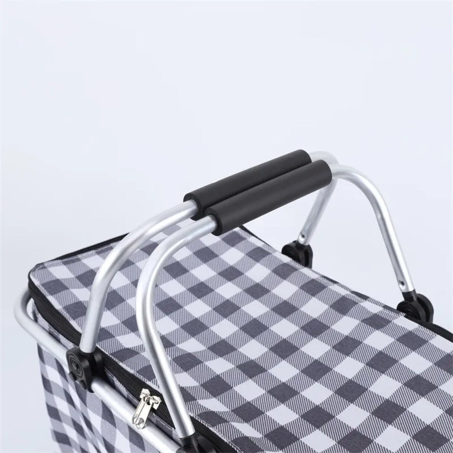 Insulated Picnic Basket Aluminium Frame Foldable 25L Capacity Grey